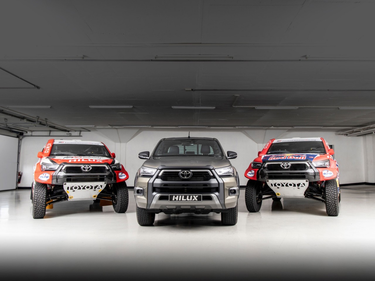 Three Toyota rally cars