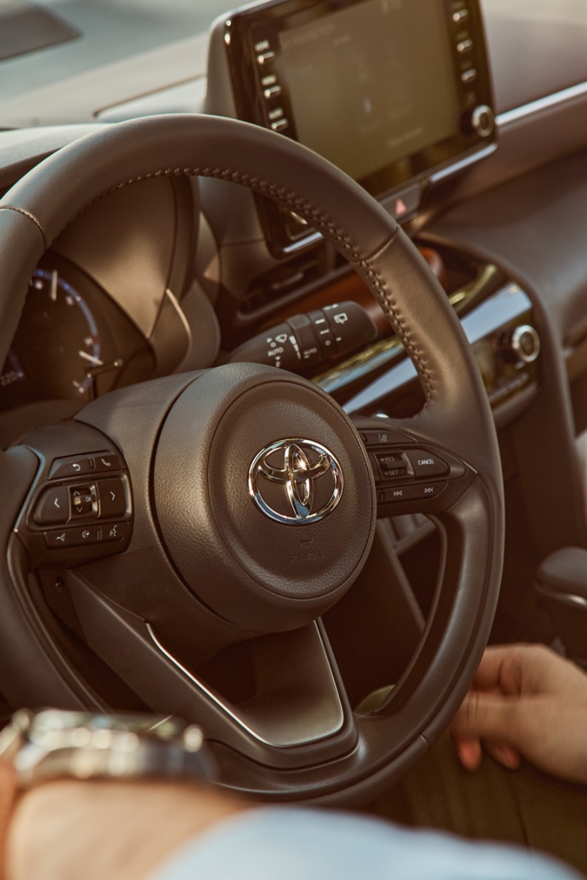 Toyota Yaris close up of steering wheel