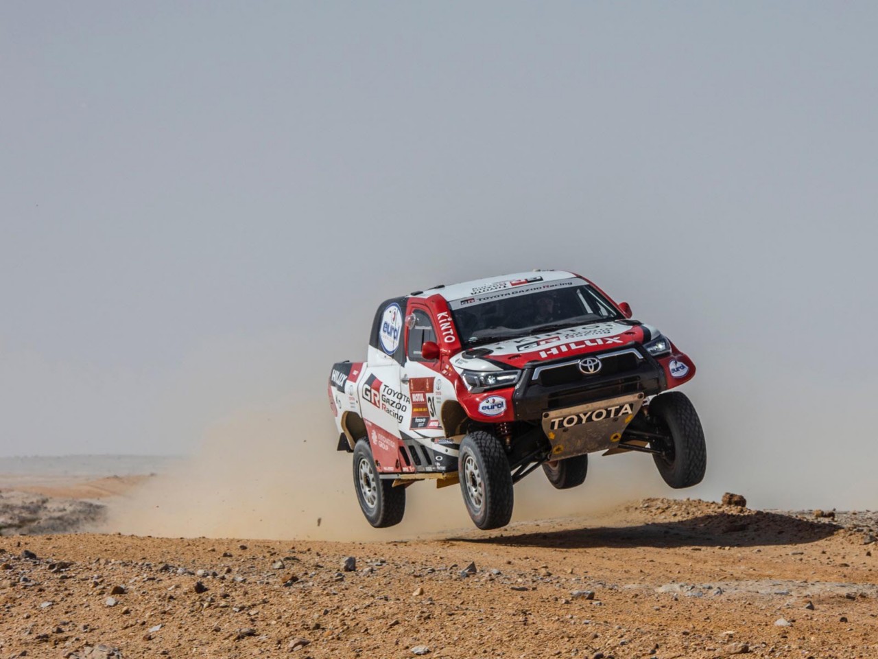 Toyota Hilux in mid air
